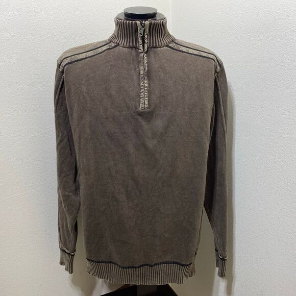 BKE Buckle Sweater Mens Size XL Athletic Fit Long Sleeve Brown 1/4 Zip Pullover - Picture 1 of 8
